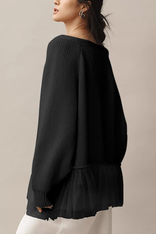 Drune | Knit cardigan with mesh ruffle and long sleeves