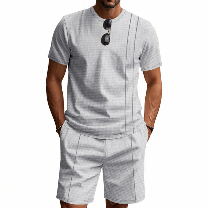 Drune | Waffel-Kurzarm-Shorts Zweiteiliges Set
