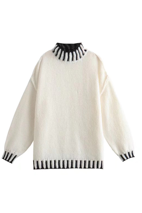 Drune | Cozy roll-neck sweater with color block pattern