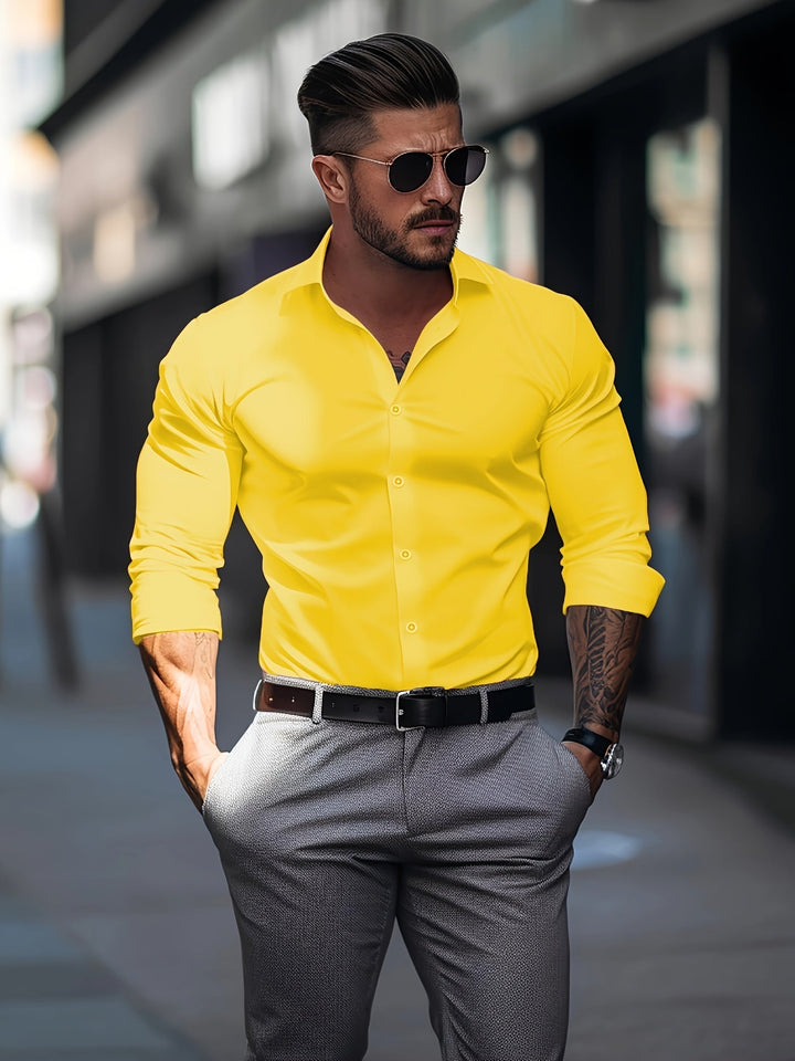 Drune | Slim Fit Einfarbiges Baumwollhemd