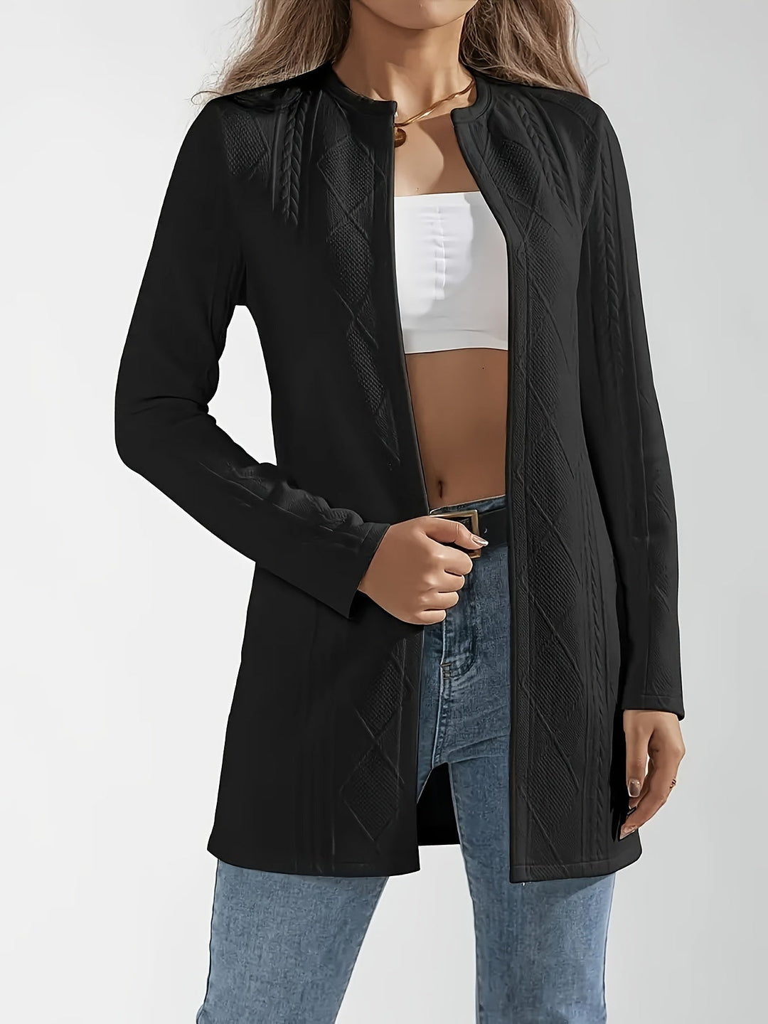 Drune | Chic weiße strukturierte offene Jacke für einen eleganten Stil