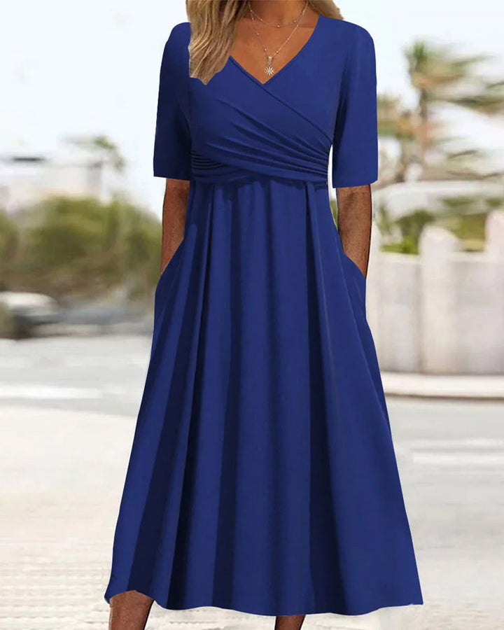 Drune | Kurzärmliges Blaues Crossover-Kleid
