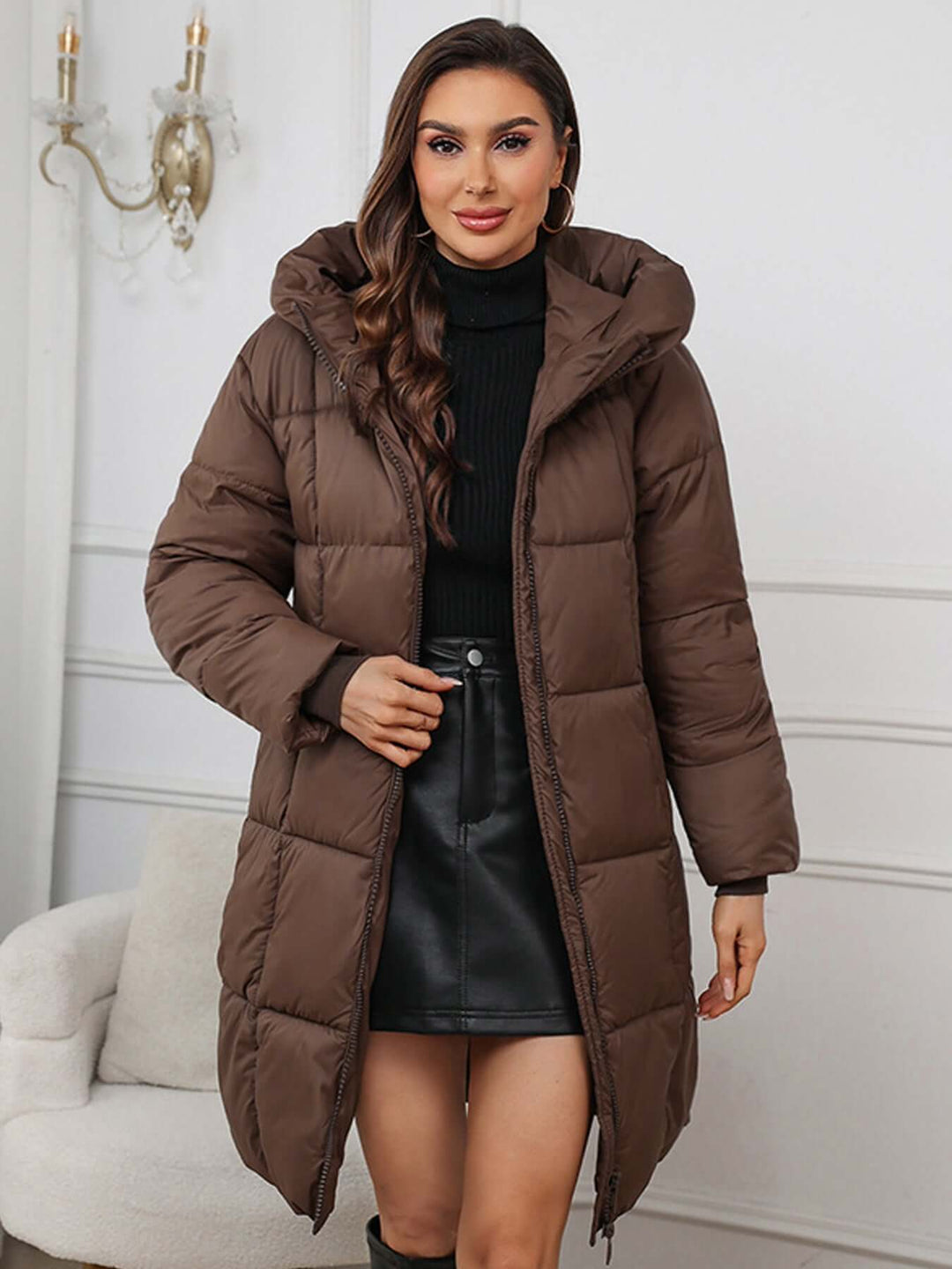 Drune | Frauen Lange Kapuzen-Winter-Pufferjacke