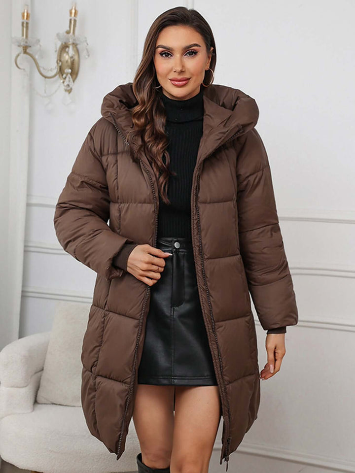 Drune | Frauen Lange Kapuzen-Winter-Pufferjacke