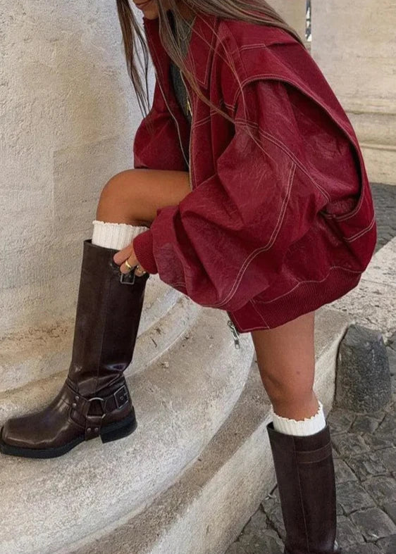 Drune | Weinroter Reißverschlussjacke
