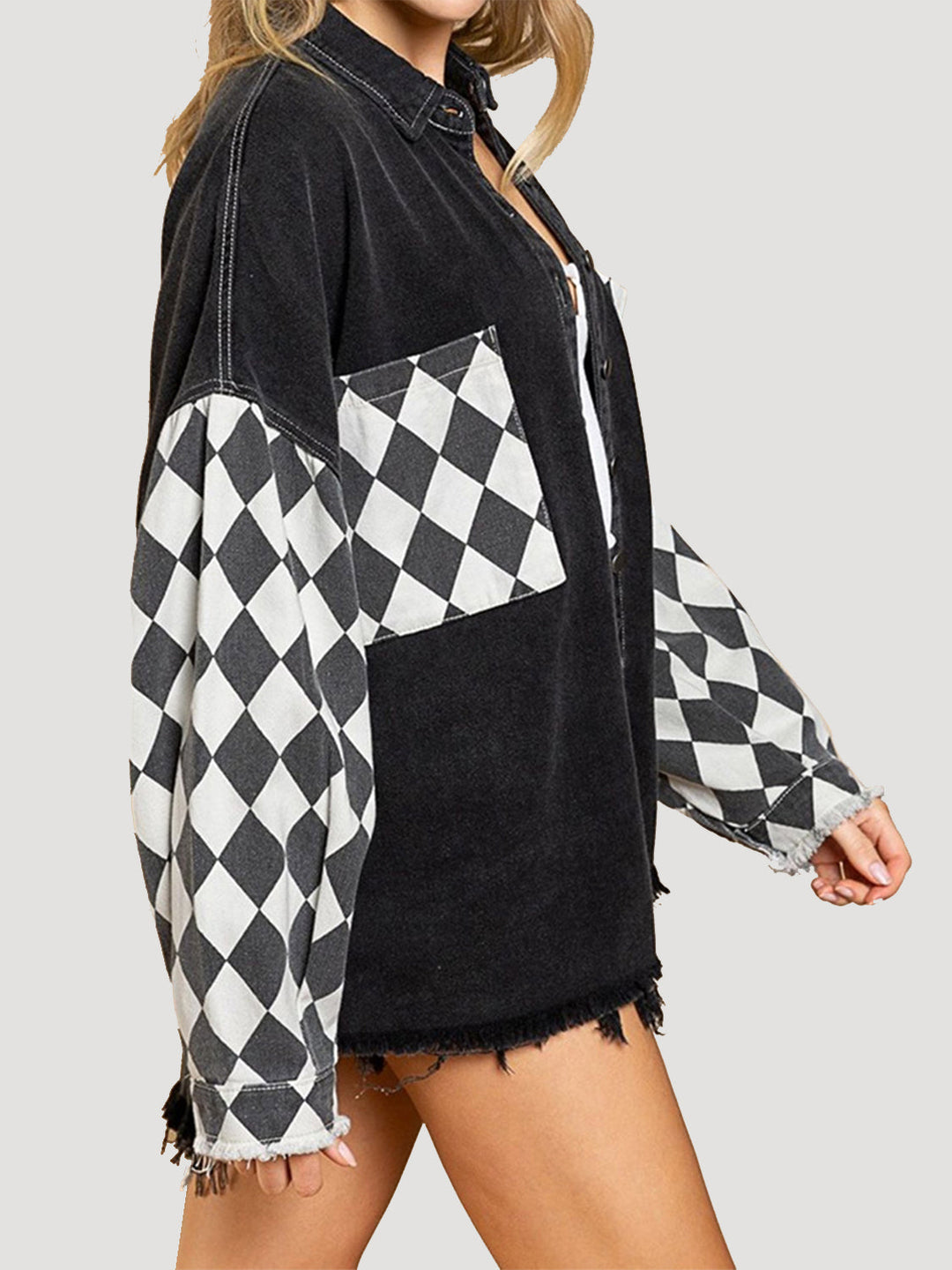 Drune | Geometrische Rohsaum Denimjacke