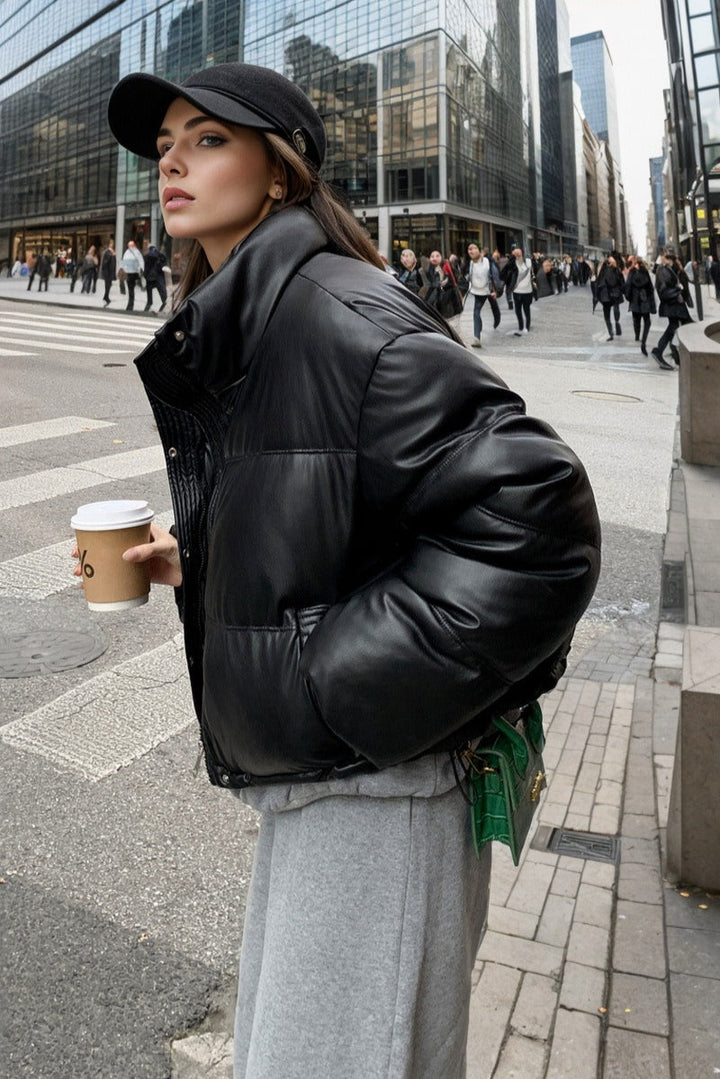 Drune | Faux Leather Isolierte Pufferjacke