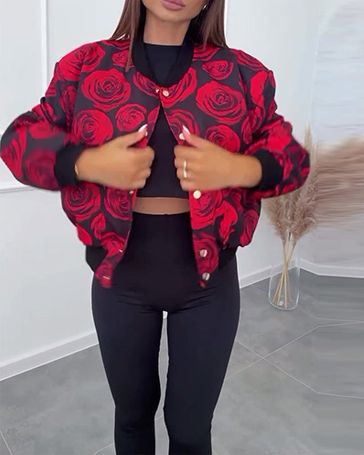 Drune | Jacke mit Knöpfen und Rosen Print