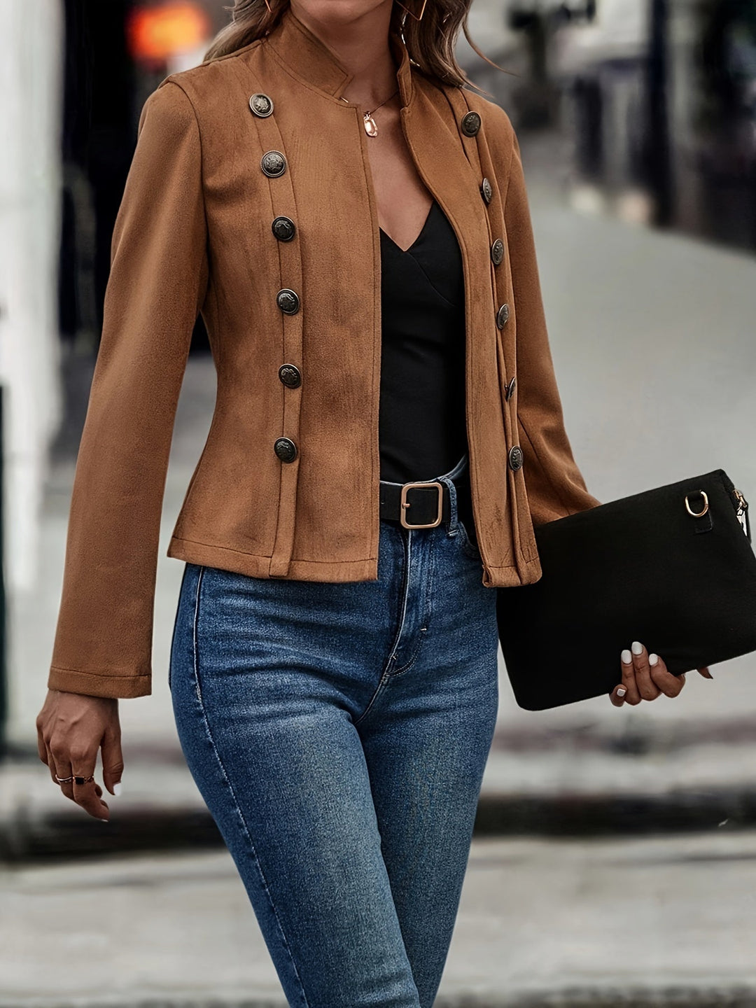 Drune | Militärisch Inspirierte Blazer mit Knopfdetails Polyester Stilvoll und Scharf