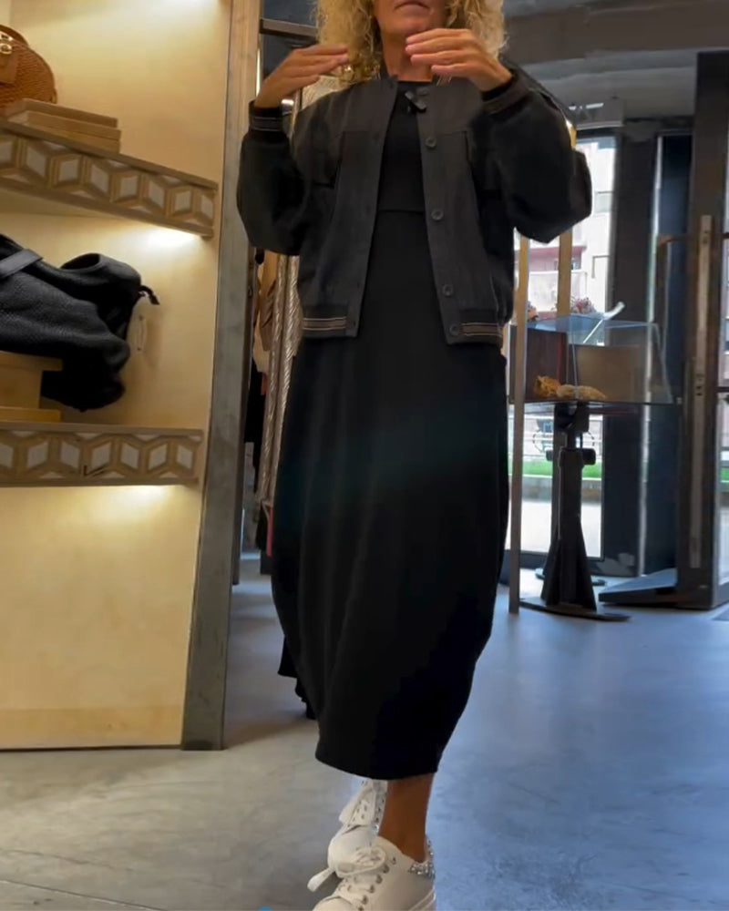 Drune | Kleid mit Rundhalsausschnitt und Langen Ärmeln und Tasche