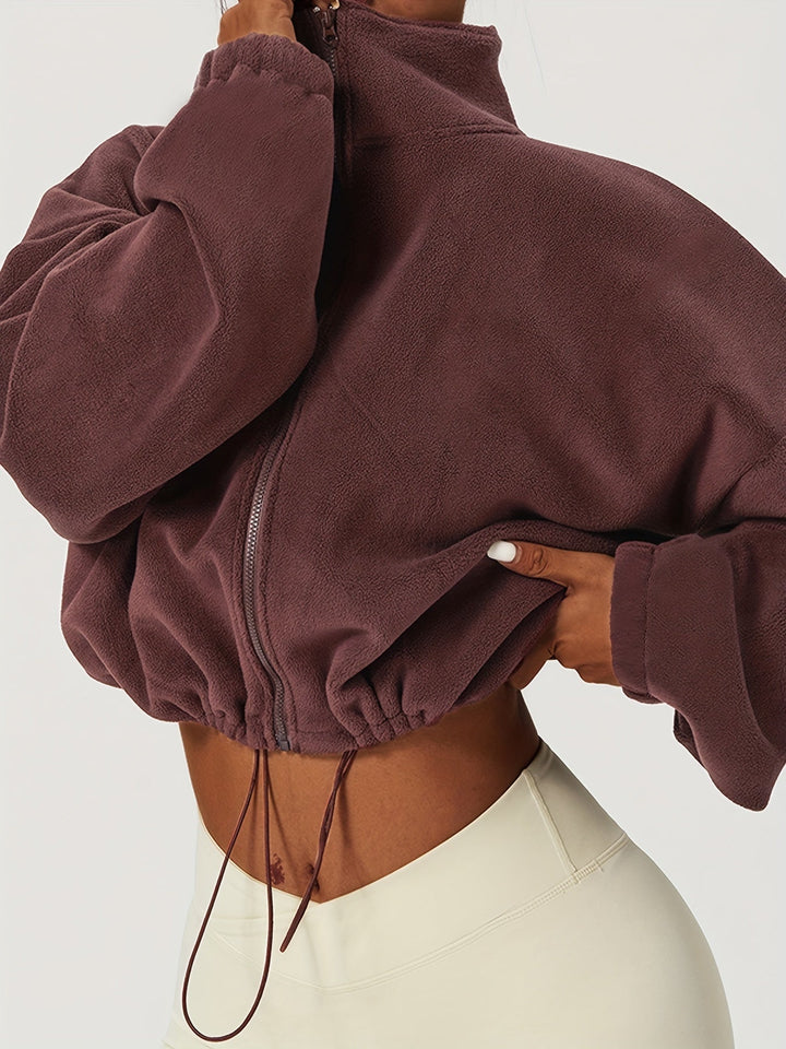 Drune | Kurze Jacke aus khakifarbenem Fleece für einen lässigen Look