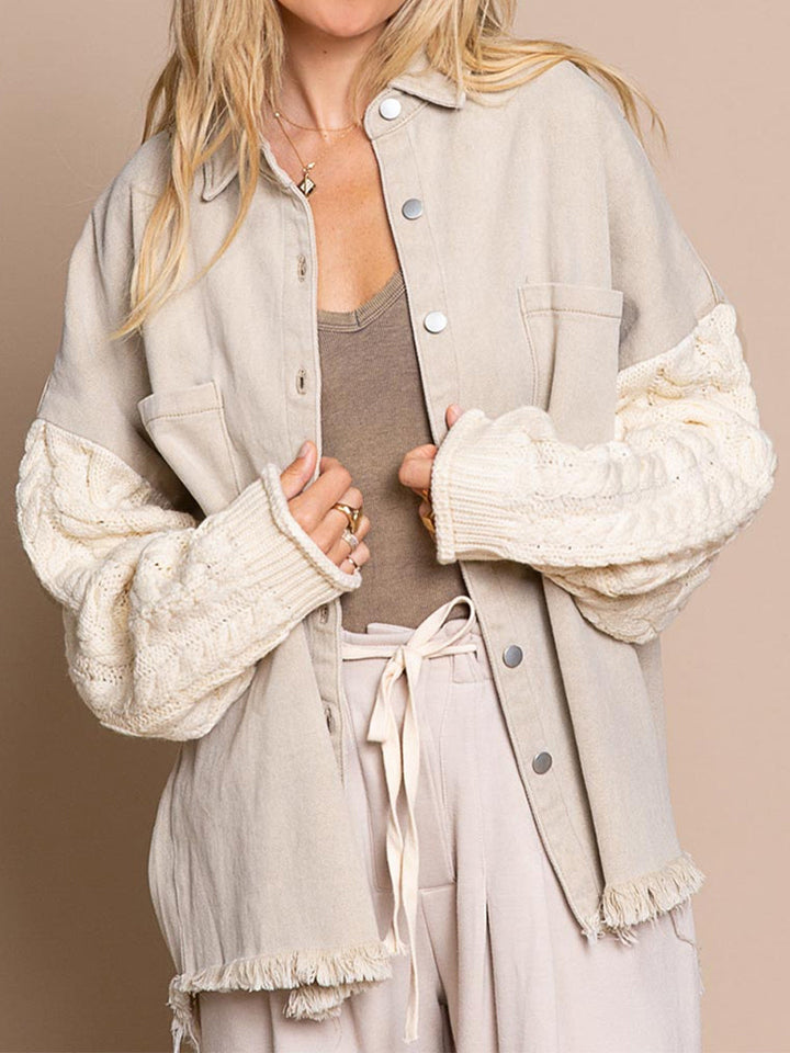 Drune | Kabelstrick Raw Hem Denim Jacke