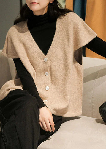 Drune | Beige Knopf-Weste V-Ausschnitt