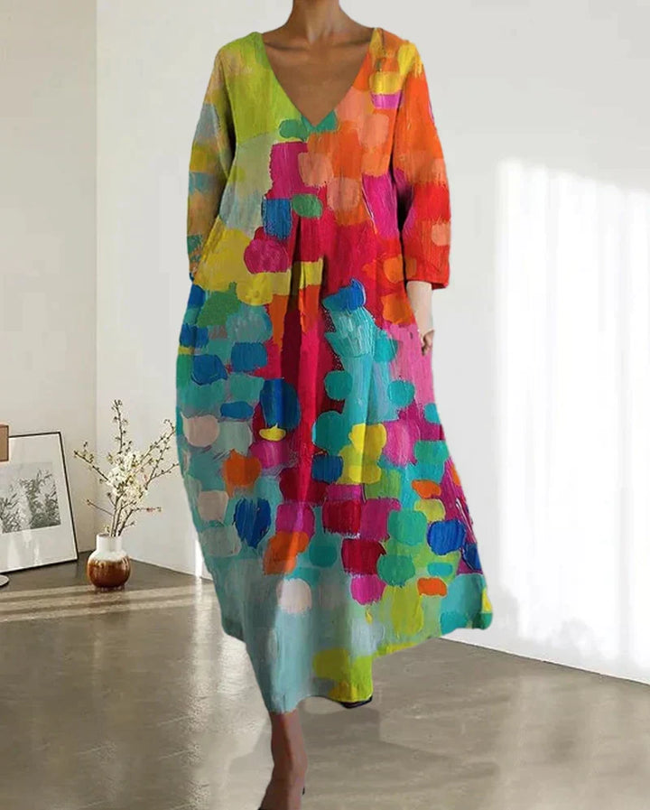 Drune | Buntes Midikleid mit V-Ausschnitt