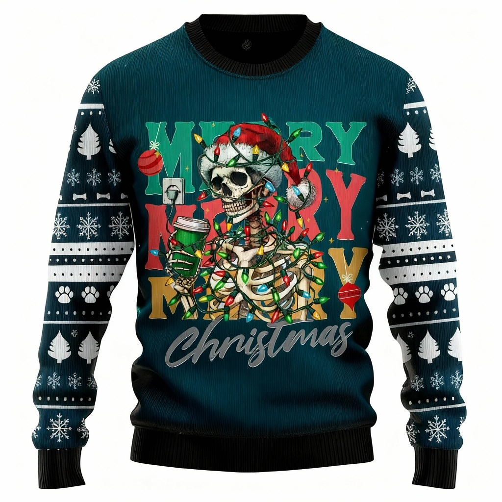Drune | Buntes Skull-Print - Vintage Weihnachtsikone Hässlicher Pullover