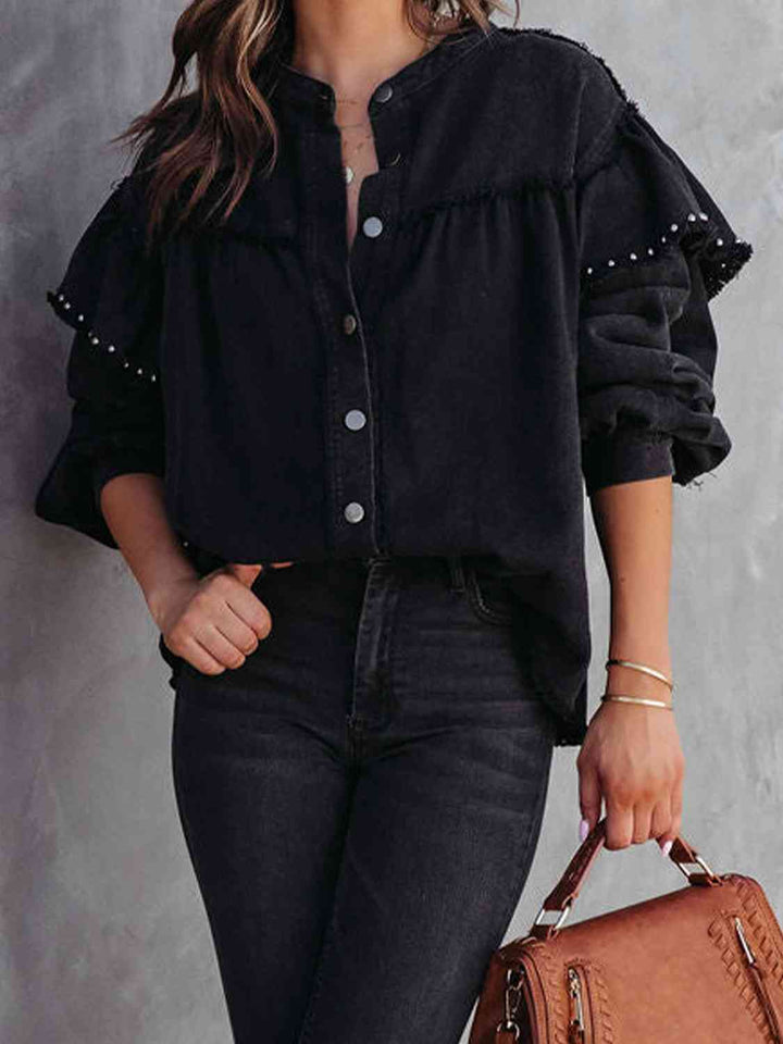 Drune | Button Down Raw Hem Denim Jacke