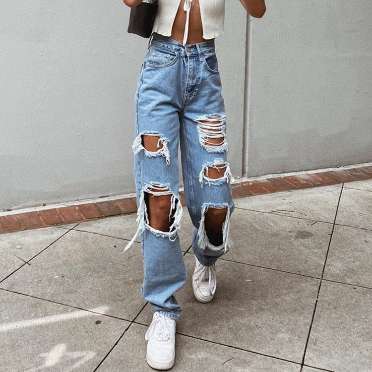 Drune Damenjeans mit Rissen und Washed-Effekt