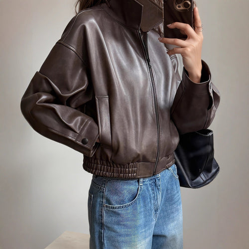 Drune | Damen Lederjacke mit langen Ärmeln