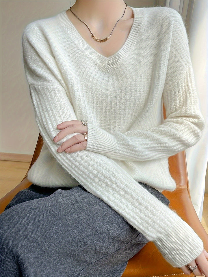 Drune | V-Drune | Wollpullover aus 100% Wolle und einfarbigem Design Pullover Damen - Perfekt für jeden Tag