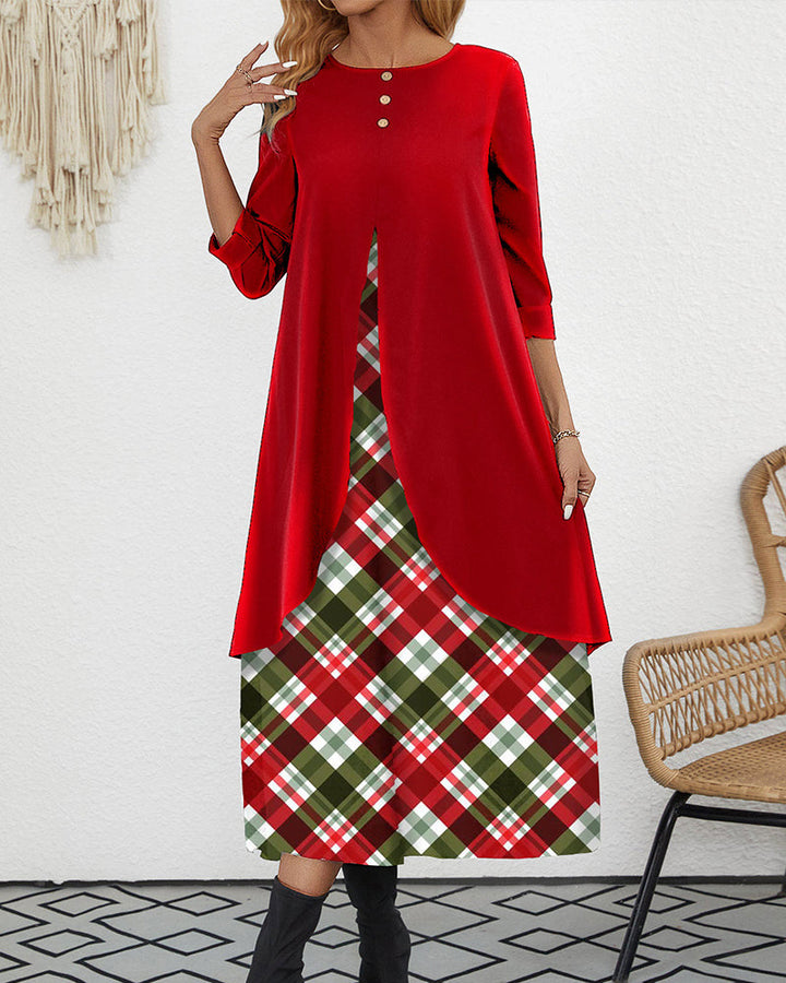 Drune | Fake 2 in 1 Karo Samtkleid in A-Linie
