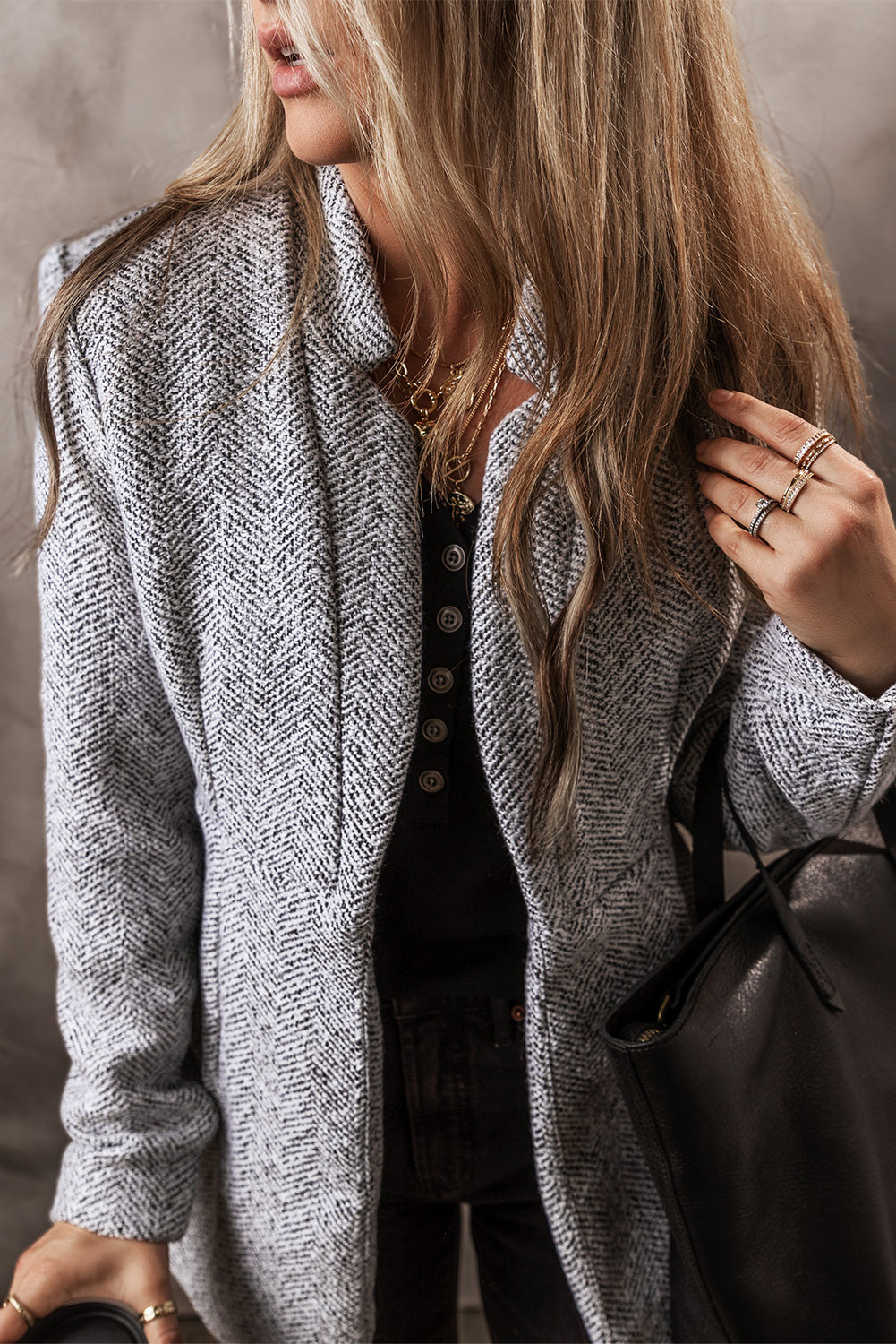 Drune | Heringsmuster Jacke Wollmischung Klassisch und Komfortabel