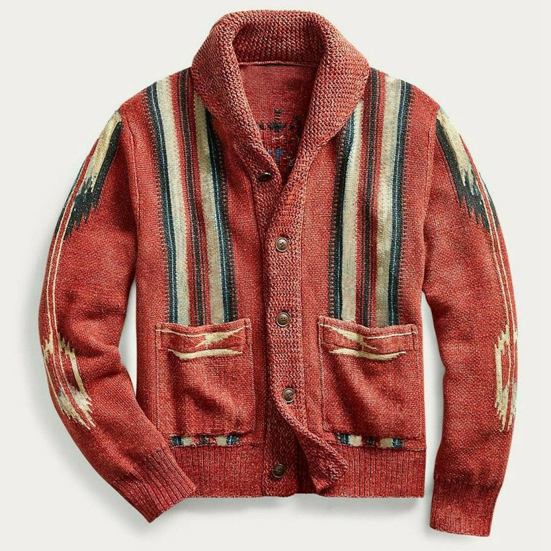 Drune | Herren Jacquard Strickjacke Im Weinlese Stil