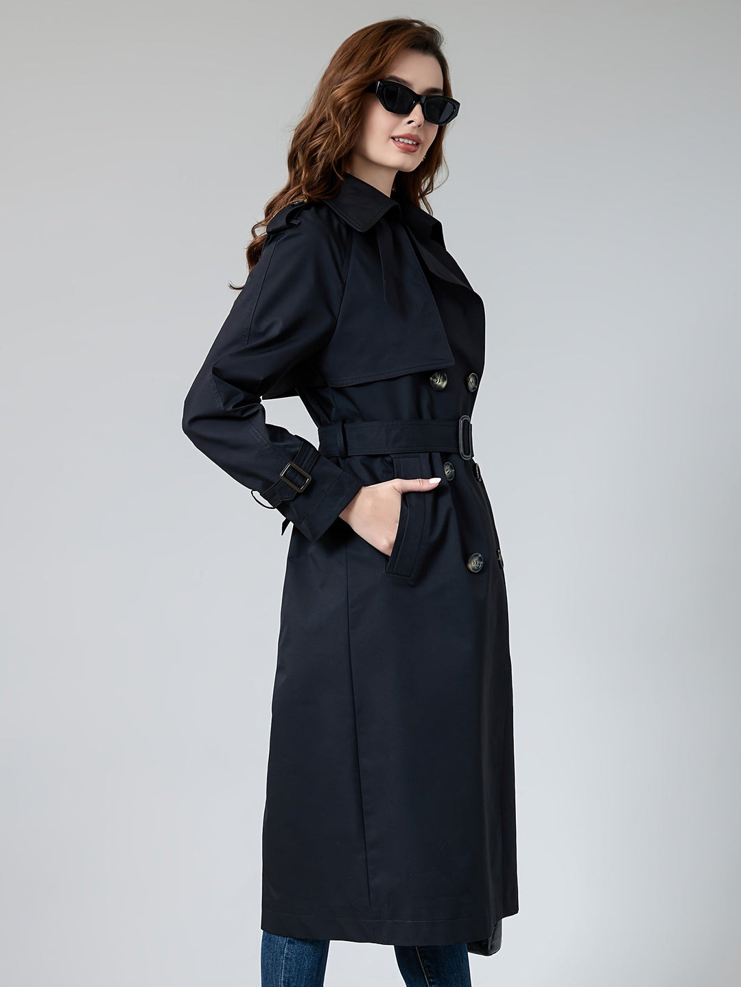 Drune | Trenchcoat aus einfarbig gewebtem Polyester mit Taschen für Damen - Ideal für jeden Anlass