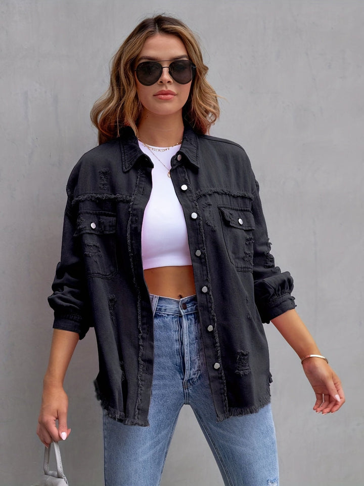 Drune | Zerrissene Denimjacke in Übergröße