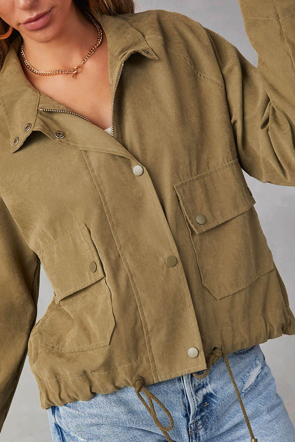 Drune | kariert Revers Mehrknopf-Zwei-Taschen-Midi-Jacke