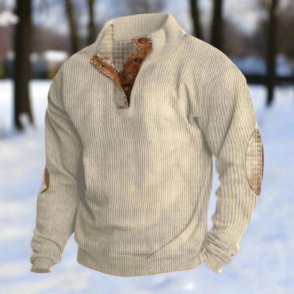 Drune | Niccolò Gerippter Stehkragenpullover Wildleder Ellbogenpatches Pullover