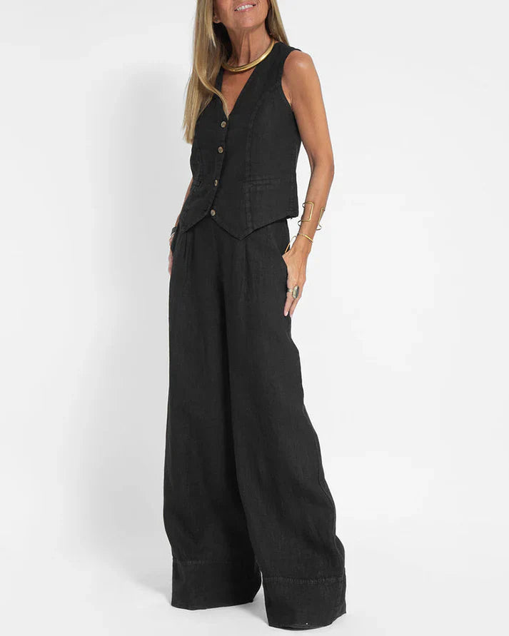 Drune | Elegantes 2 Teiliges Satz Aus Weiter Leinenhose Und Weste