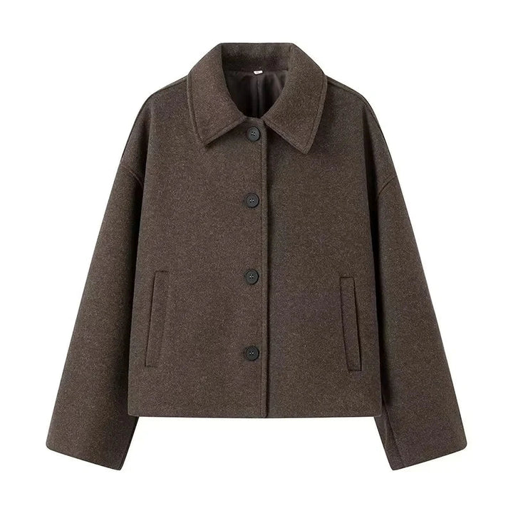 Drune | Elegant brown oversized jacket with lapel collar and buttons