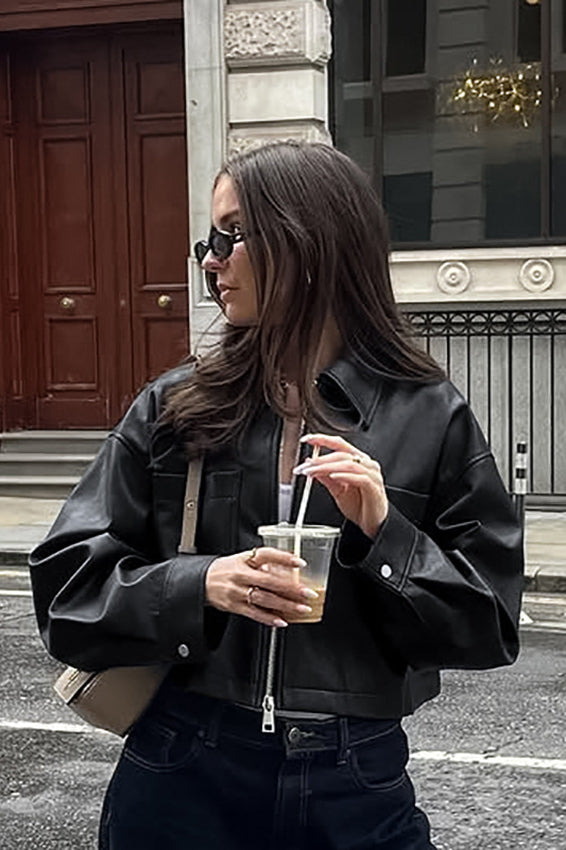 Drune | Figur Matte Leder Kurze Jacke