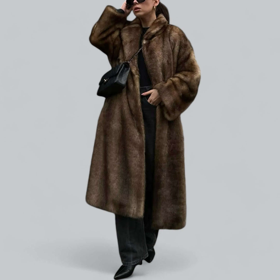 Drune | Eleganter Kunstfell Langer Trenchcoat