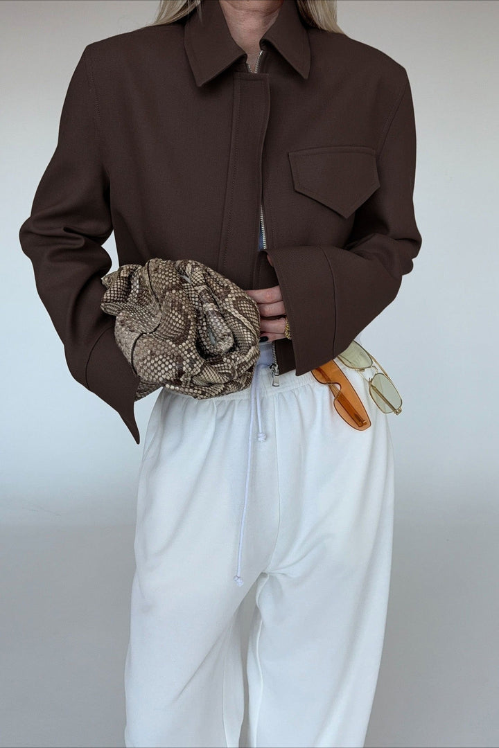 Drune | Länge Braune Reißverschlussjacke