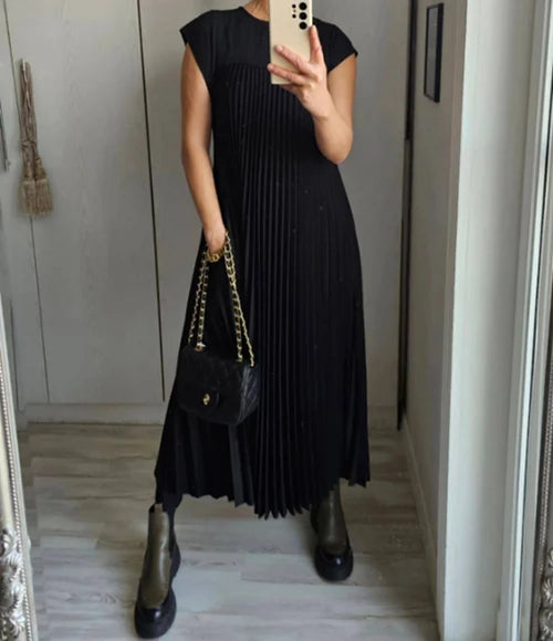 Drune | Einfaches Einfarbiges Plisseekleid
