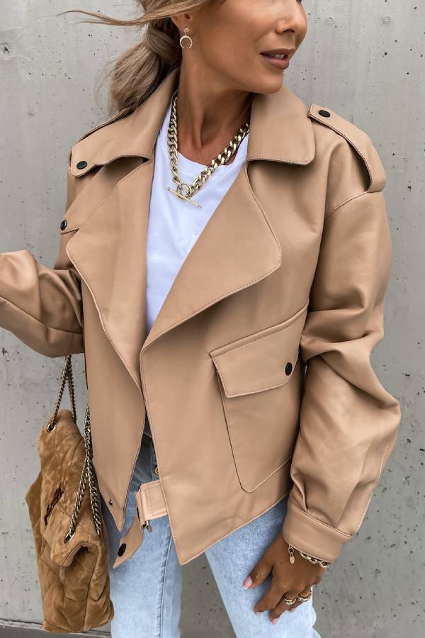 Drune | Leder Revers Taschen Britischer Stil Kurzjacke