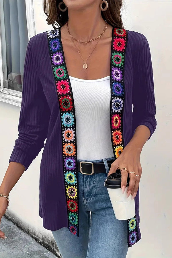 Drune | Strickjacke mit Blumenrand und langen Ärmeln