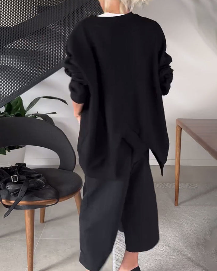 Drune | Sweatshirt mit Rundhalsausschnitt und Schlitz in Unifarbe