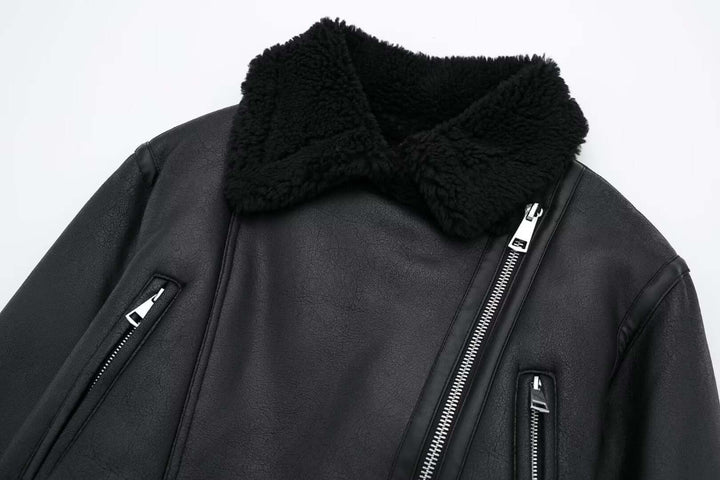 Drune | Damen Faux-Lederjacke mit Pelzkragen