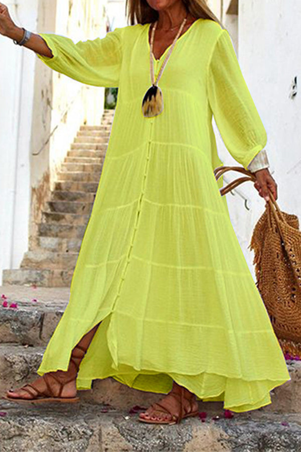 Drune | Seraphina Maxikleid Aus Baumwolle mit Knopfleiste und Stufen-Design