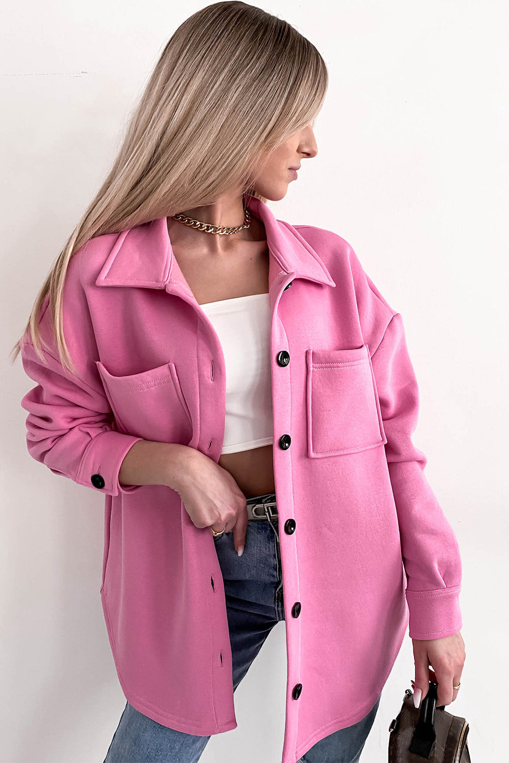 Drune | Oversized Hemdbluse mit Großen Taschen Polyester Minimalistisch und Stilvoll