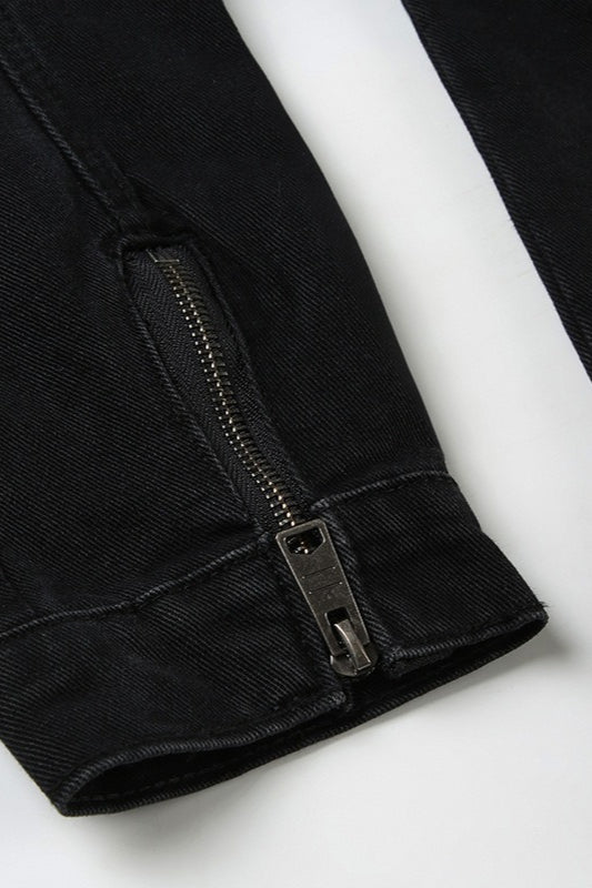 Drune | Schwarze Denim Truckerjacke