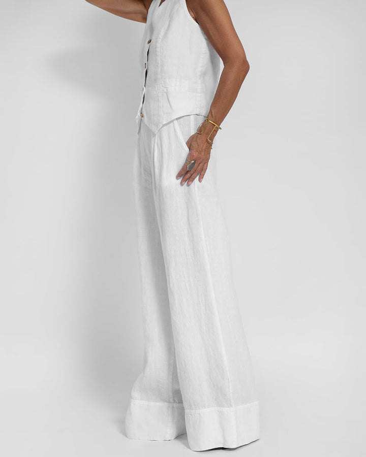 Drune | Elegantes 2-Teiliges Set Leinen Weite Hose & Weste