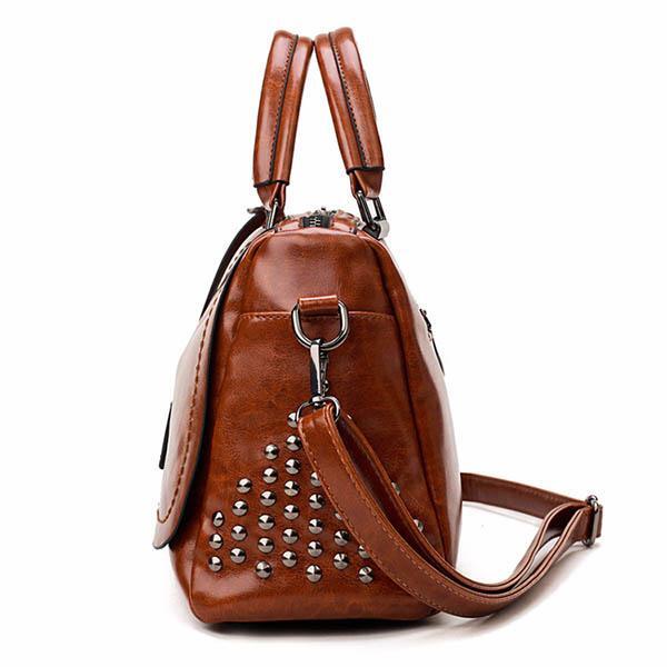 Drune - Luxuriöse Leder Handtasche, Eleganter Nietenbesatz