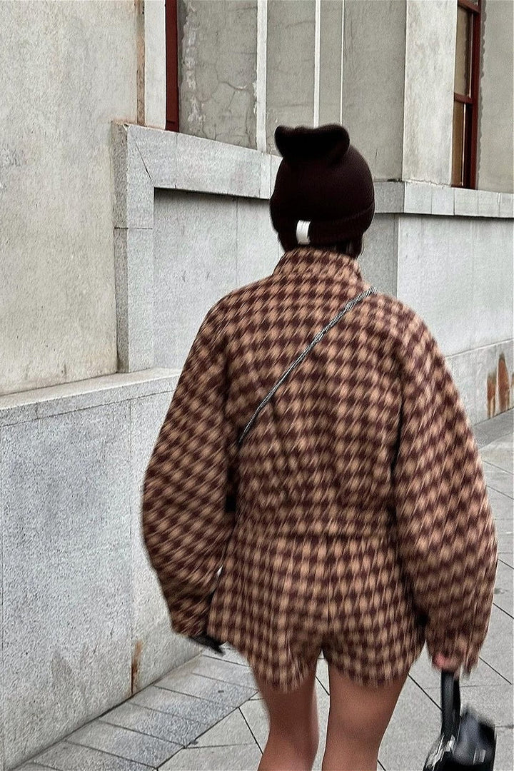 Drune | Hahnentritt Reißverschlussjacke und Shorts Zweiteiliges Set