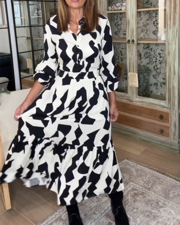 Drune | Bedrucktes Lässiges Maxikleid mit Langen Ärmeln