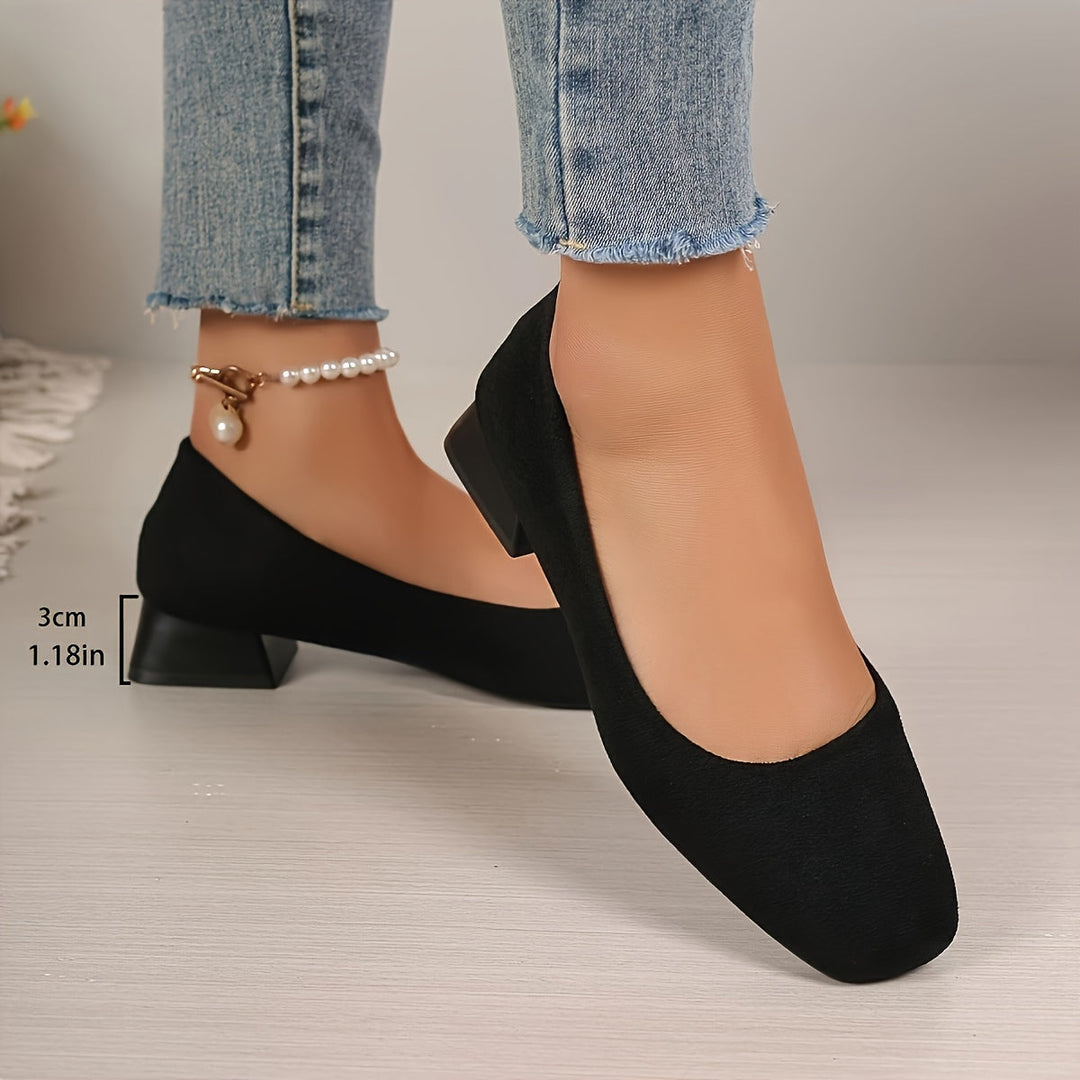 Drune | Schwarze Flanell Pumps Mit Blockabsatz