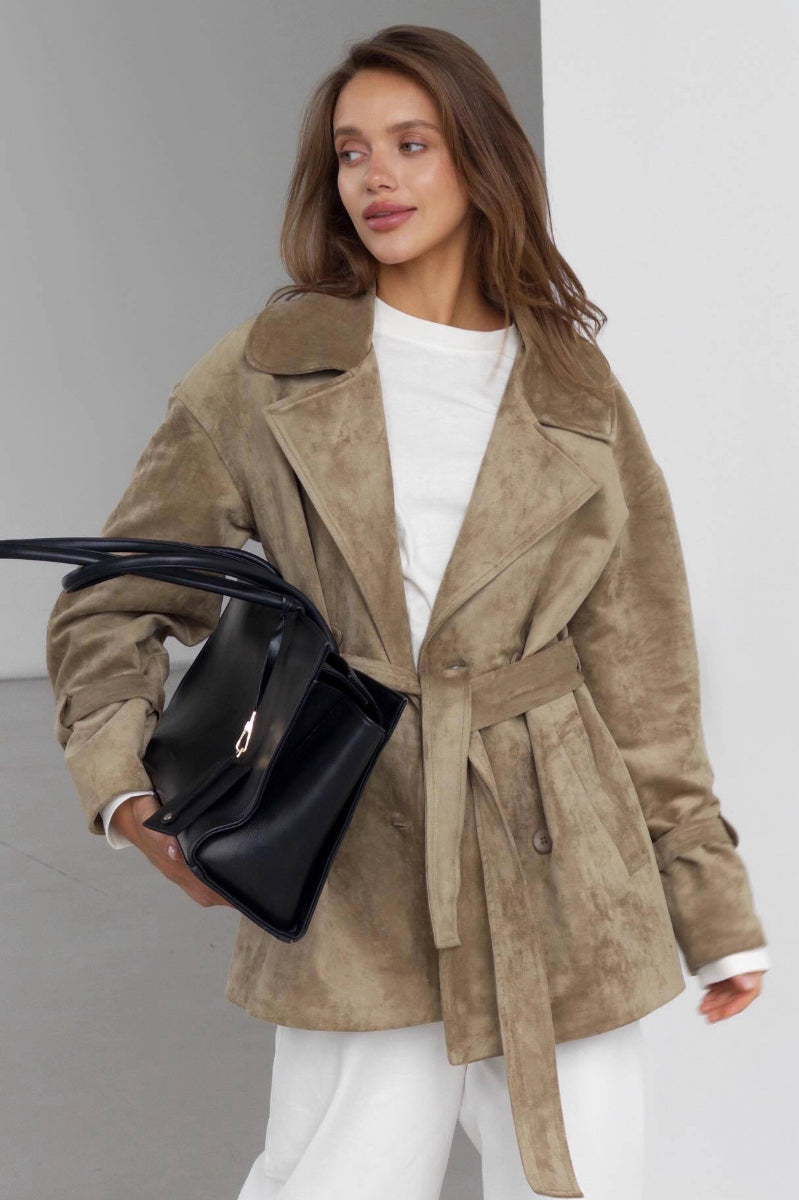 Drune | Wildleder Revers Taillenbund Jacke Mantel