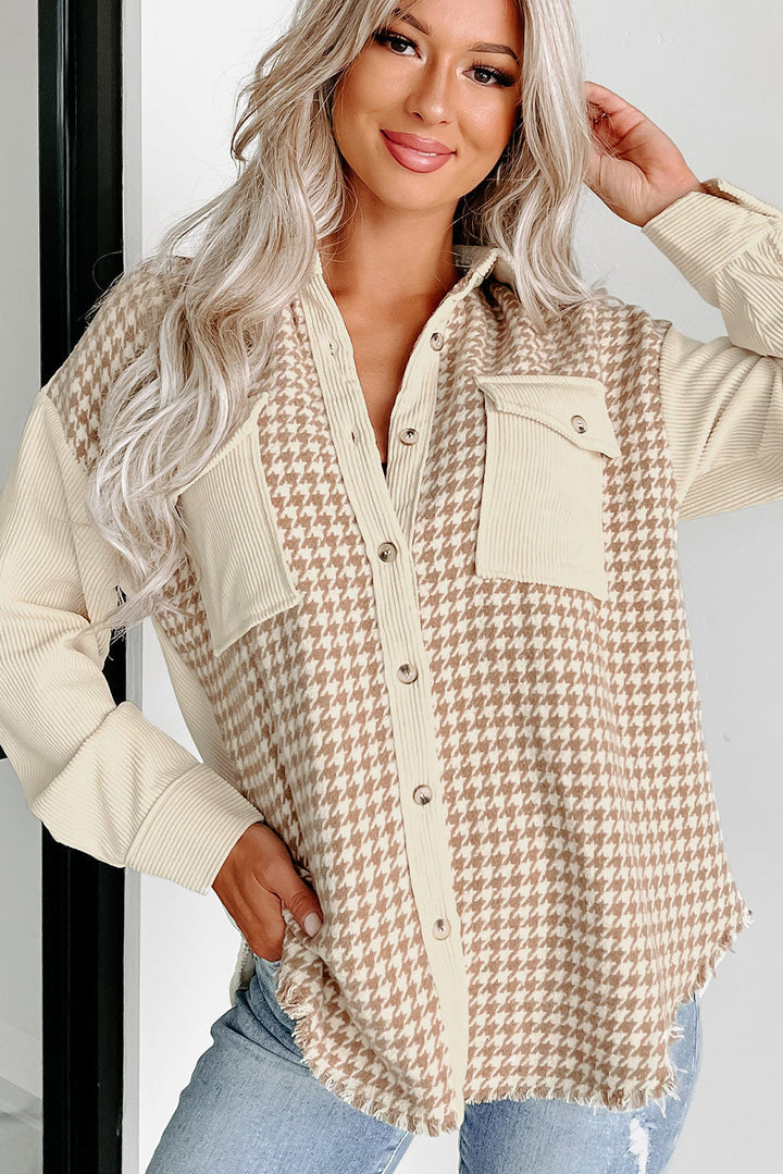 Drune | Hundezahn Muster Hemdjacke Baumwollmischung Trendy und Komfortabel